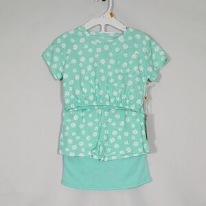 NWT BearPaw Mint Green 4 Piece Short/skort And Shirt Set Girls Size 2T